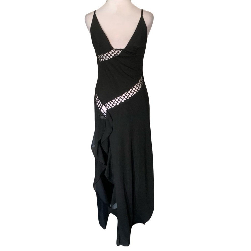 NWT Sister Party Medium Black Mesh Cutout Maxi Dress with Ruffle Detail Cocktail